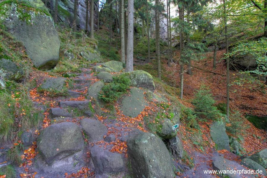Foto: Abzweig zum Oberen Affensteinweg nahe Frienstein in Richtung Affensteine Foto: Abzweig zum Oberen Affensteinweg nahe Frienstein in Richtung Affensteine