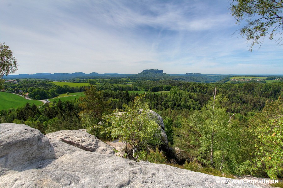 Kohlbornstein, Lasensteine, Zschirnsteine, Kleinhennersdorfer Stein, Papststein, Gohrisch, Hoher Schneeberg, Lilienstein, Festung Knigstein